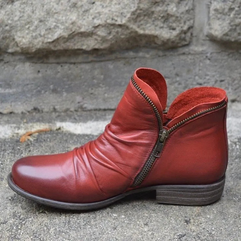 Cindy | Leather Flat Ankle Boots
