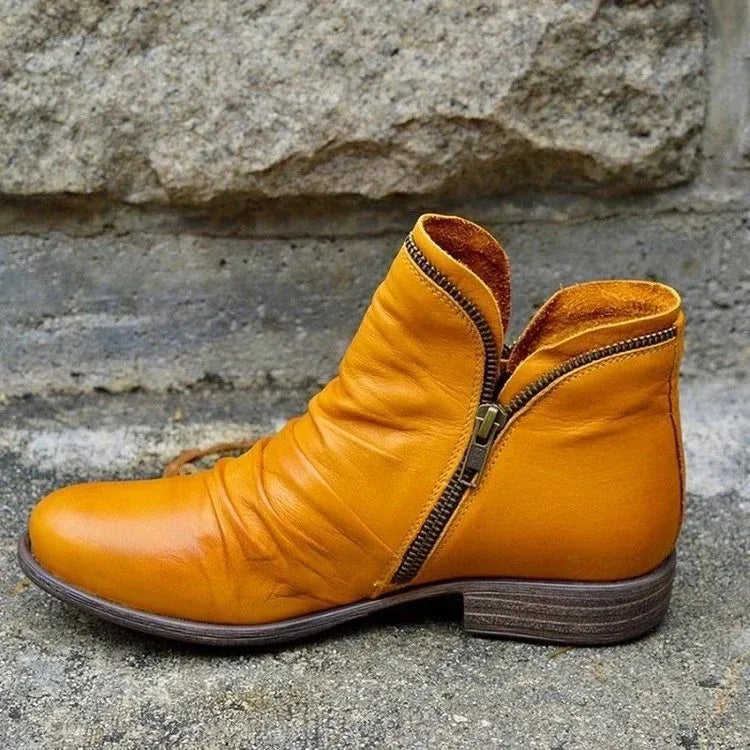 Cindy | Leather Flat Ankle Boots