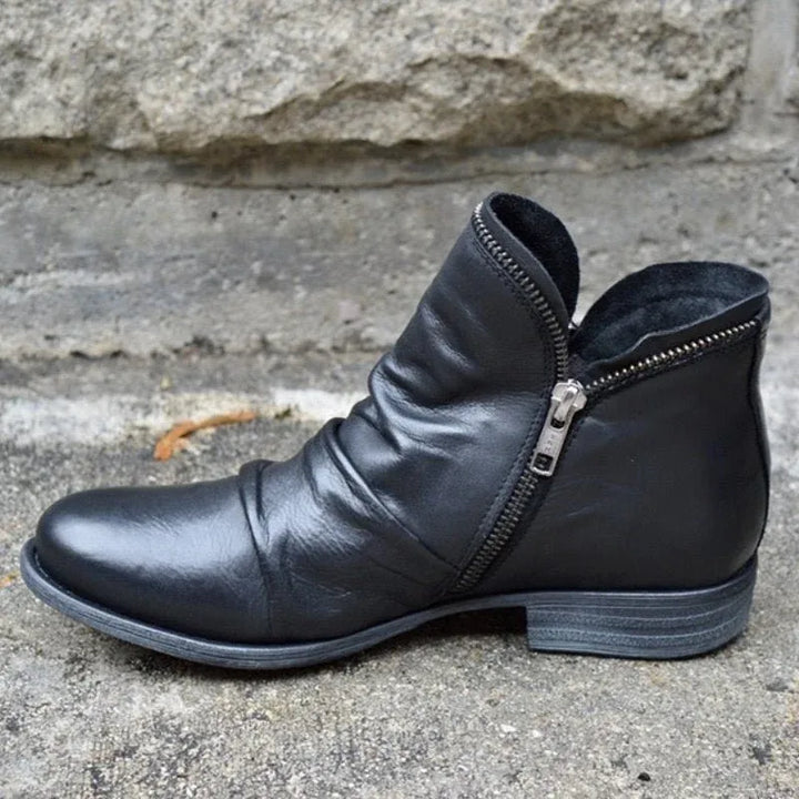 Cindy | Leather Flat Ankle Boots