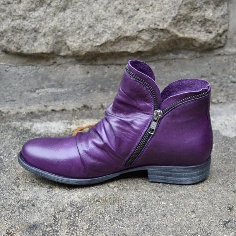 Cindy | Leather Flat Ankle Boots