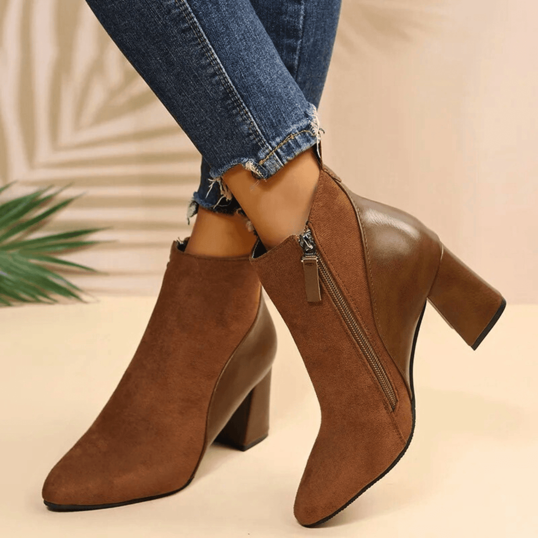 Emma | Side-Zip Suede Texture Waterproof Ankle Boots