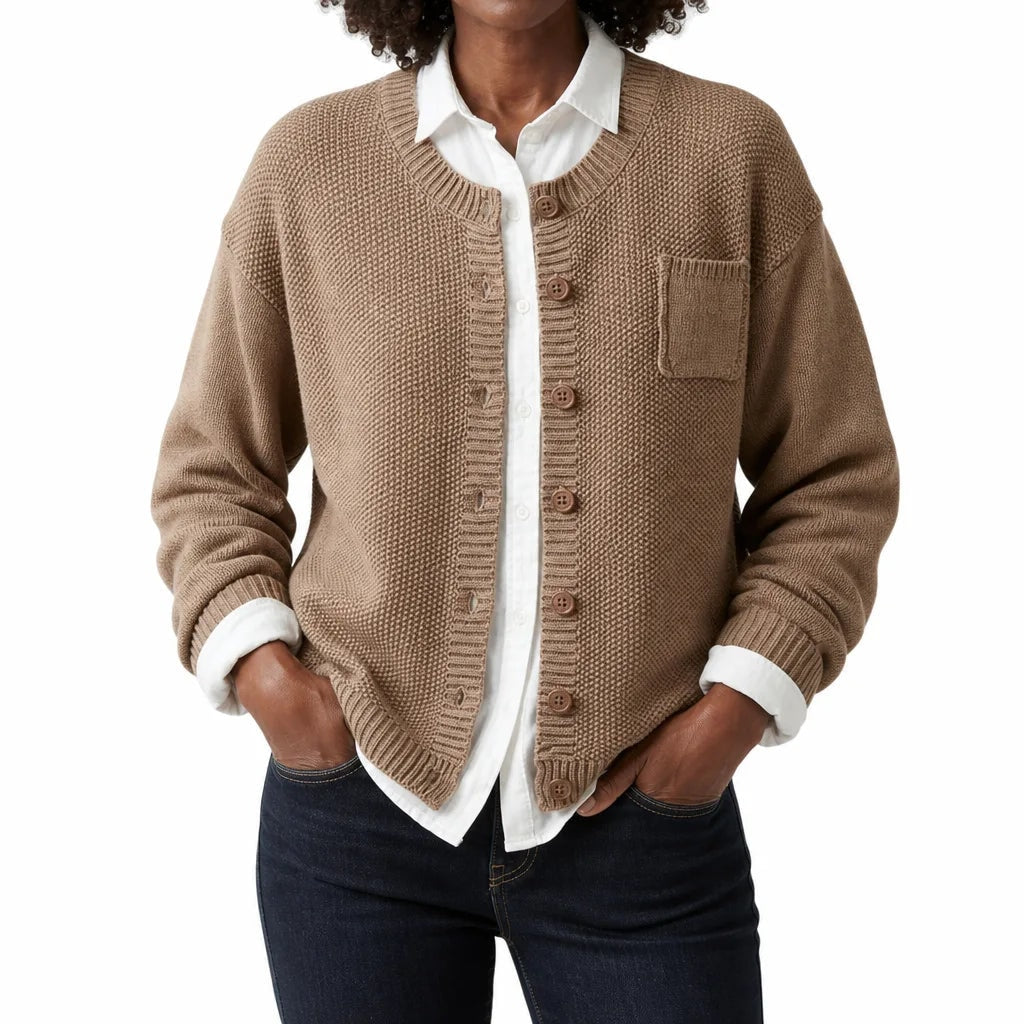 Emma | Warm Garter-Stitch Button-Front Cotton Cardigan