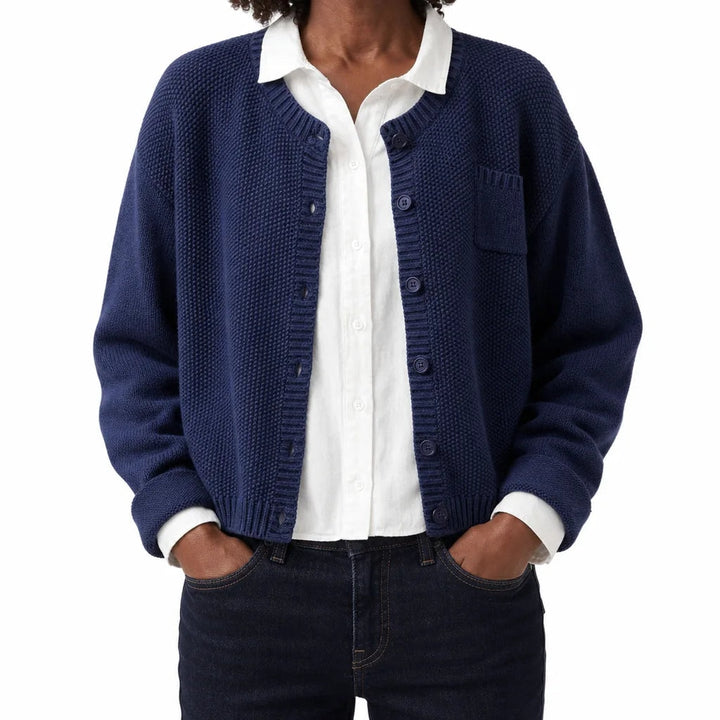 Emma | Warm Garter-Stitch Button-Front Cotton Cardigan