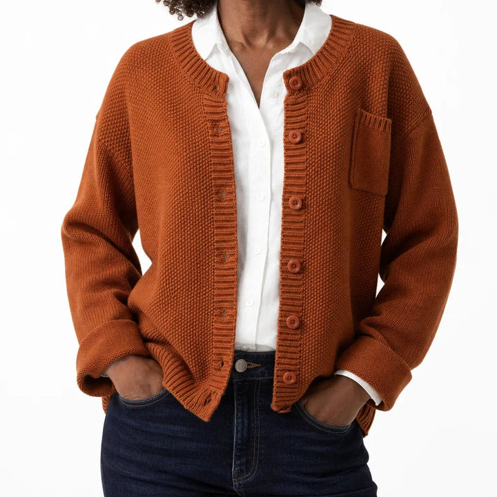 Emma | Warm Garter-Stitch Button-Front Cotton Cardigan