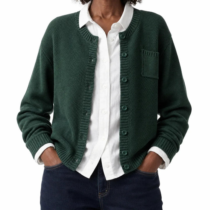 Emma | Warm Garter-Stitch Button-Front Cotton Cardigan