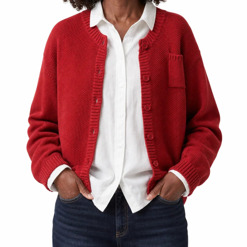 Emma | Warm Garter-Stitch Button-Front Cotton Cardigan