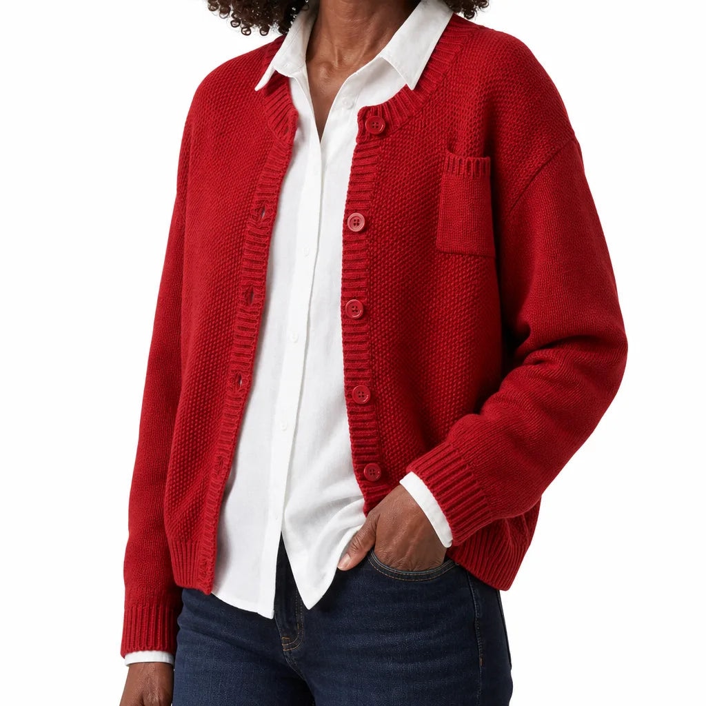 Emma | Warm Garter-Stitch Button-Front Cotton Cardigan