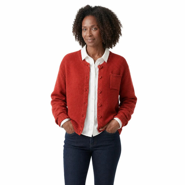 Emma | Warm Garter-Stitch Button-Front Cotton Cardigan