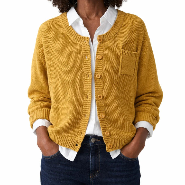 Emma | Warm Garter-Stitch Button-Front Cotton Cardigan