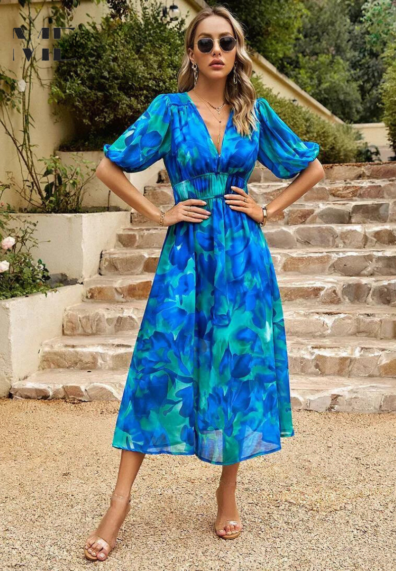 Jasmine | Wedding Guest Floral V-Neck Midi Dress