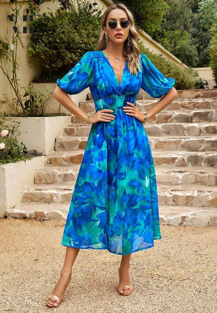 Jasmine | Wedding Guest Floral V-Neck Midi Dress