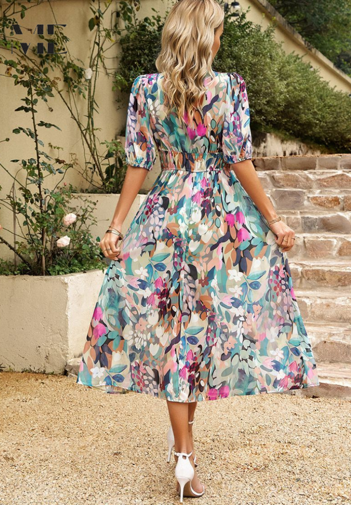 Jasmine | Wedding Guest Floral V-Neck Midi Dress
