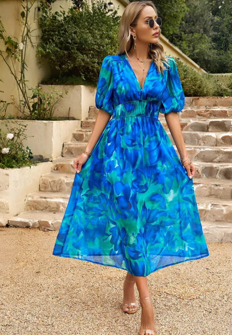Jasmine | Wedding Guest Floral V-Neck Midi Dress