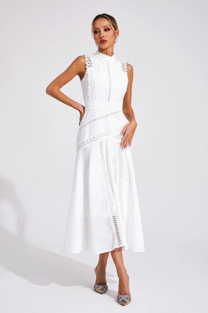 Caroline | Wedding Guest Sleeveless Lace Midi Dress