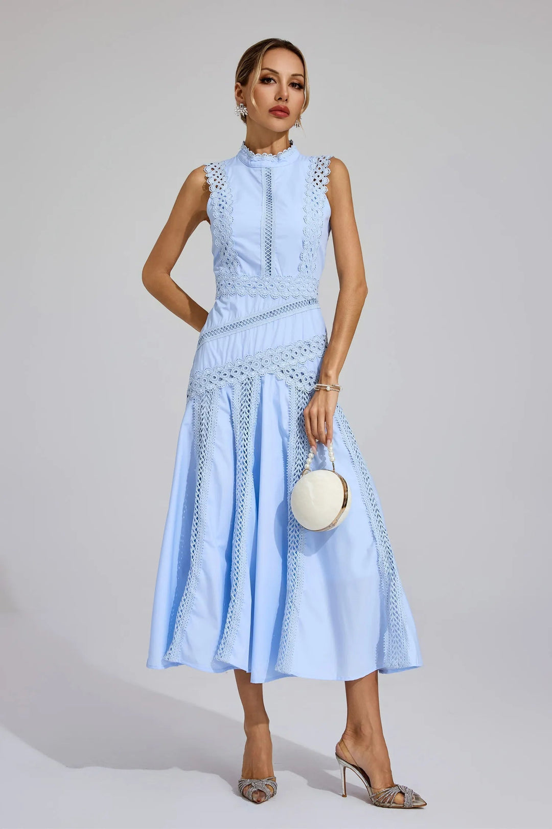 Caroline | Wedding Guest Sleeveless Lace Midi Dress