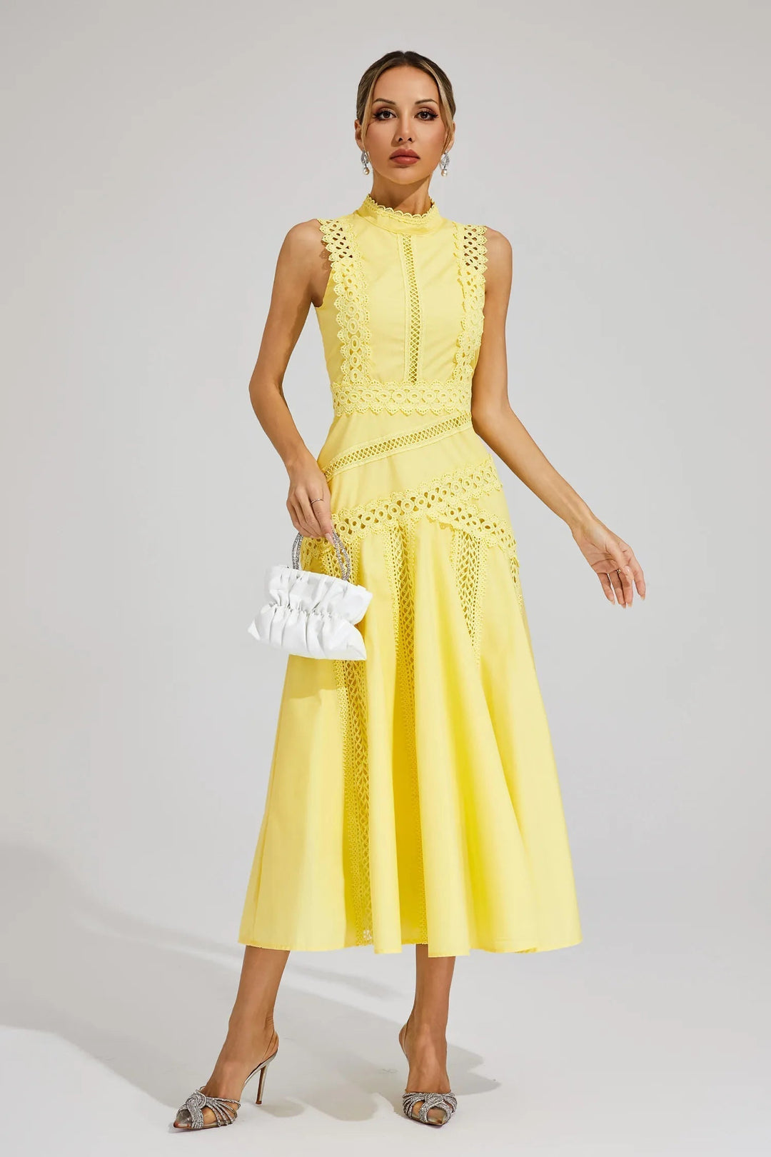 Caroline | Wedding Guest Sleeveless Lace Midi Dress