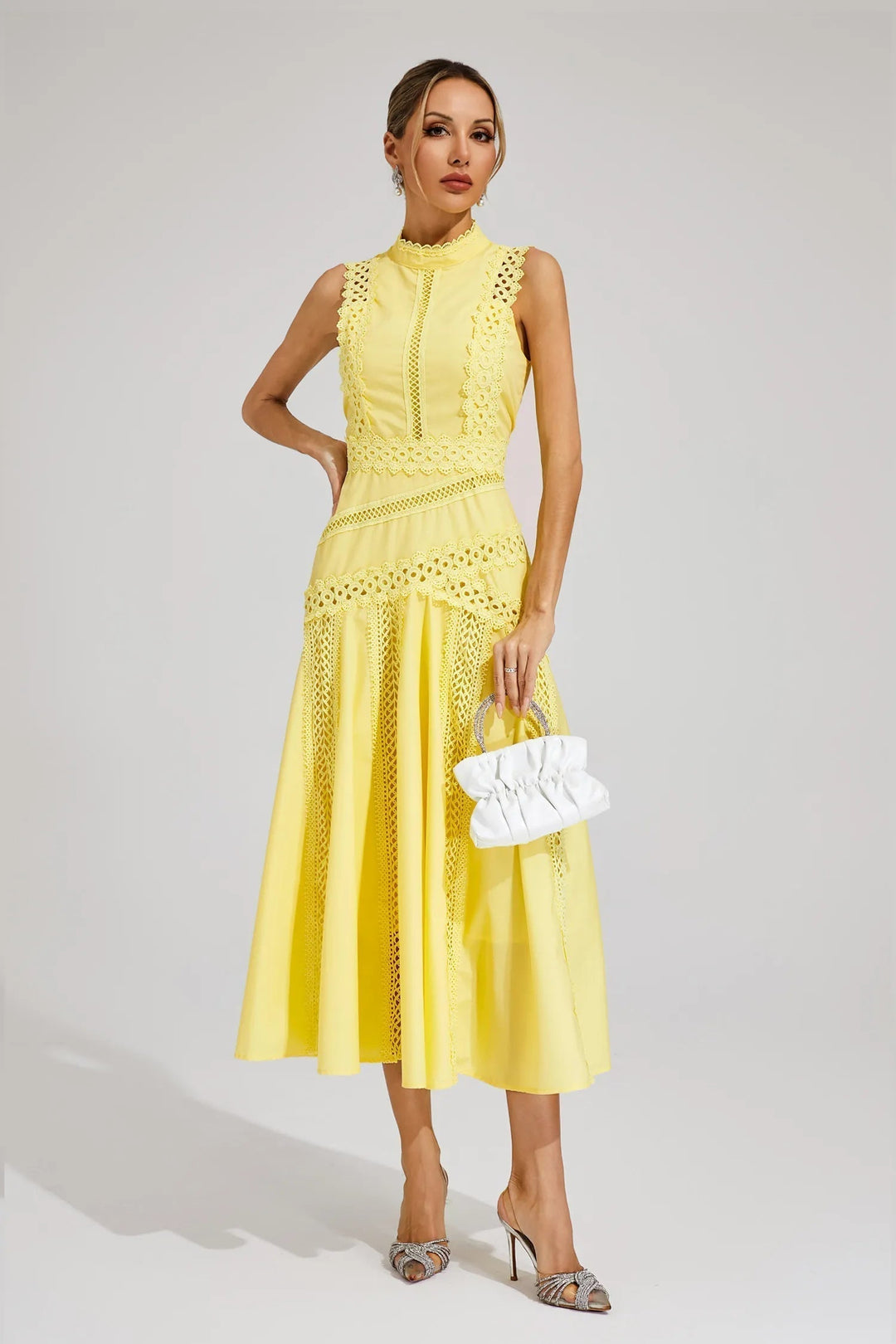 Caroline | Wedding Guest Sleeveless Lace Midi Dress
