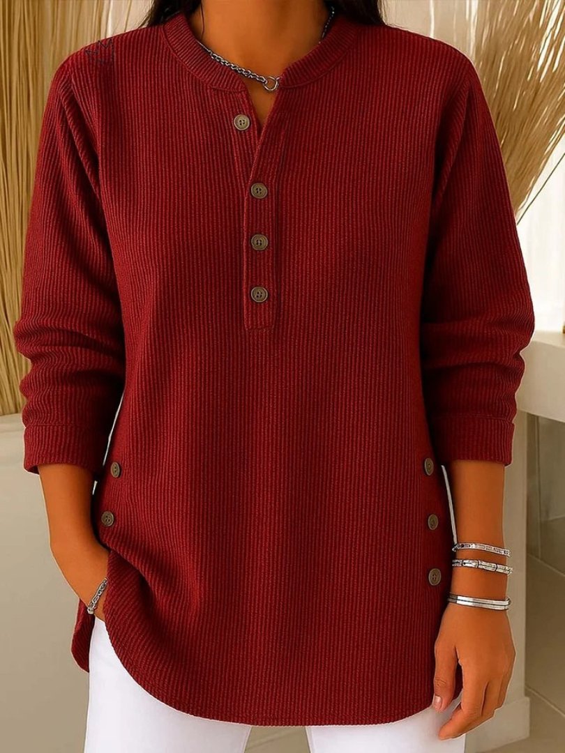 Josephine | Crew Neck Button Details Ribbed Knit Texture Sweater