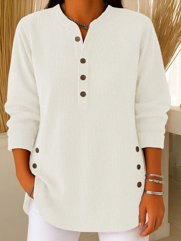 Josephine | Crew Neck Button Details Ribbed Knit Texture Sweater