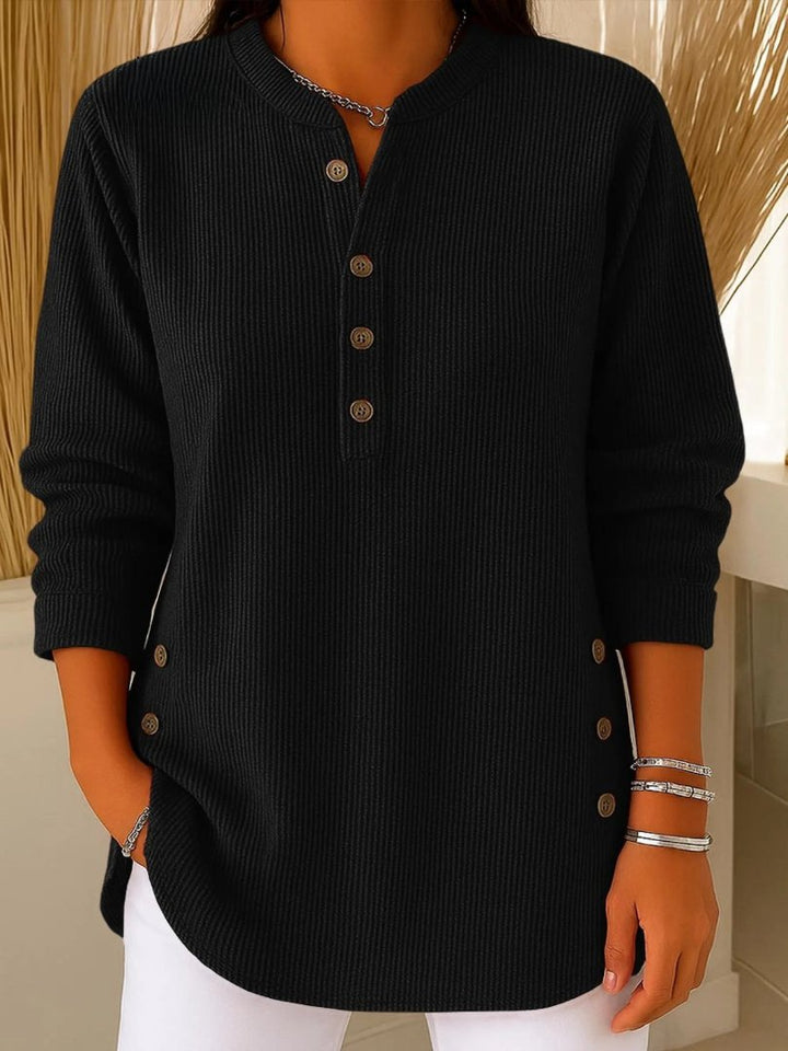 Josephine | Crew Neck Button Details Ribbed Knit Texture Sweater