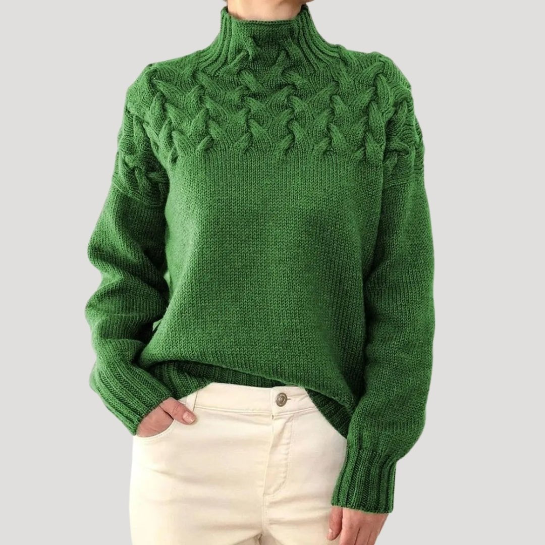 Caroline | Turtleneck Cable-Knit Yoke Relaxed Fit Pullover