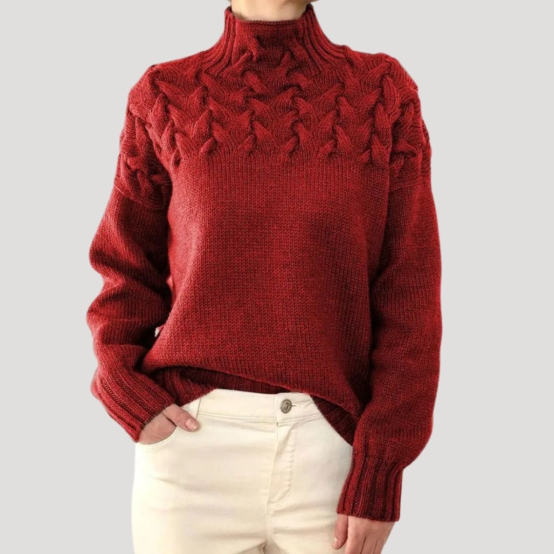 Caroline | Turtleneck Cable-Knit Yoke Relaxed Fit Pullover