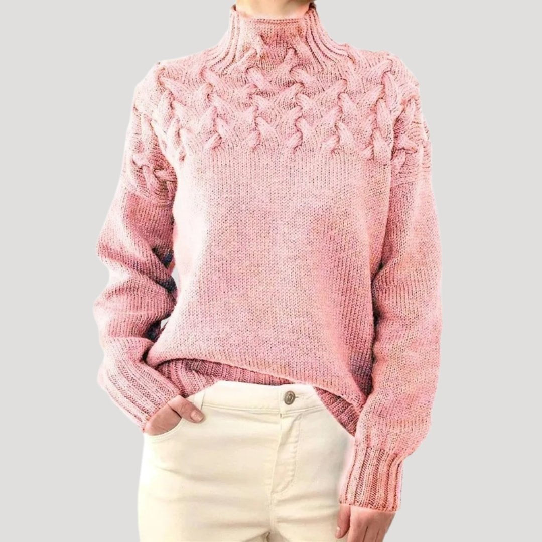 Caroline | Turtleneck Cable-Knit Yoke Relaxed Fit Pullover