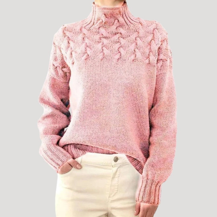 Caroline | Turtleneck Cable-Knit Yoke Relaxed Fit Pullover