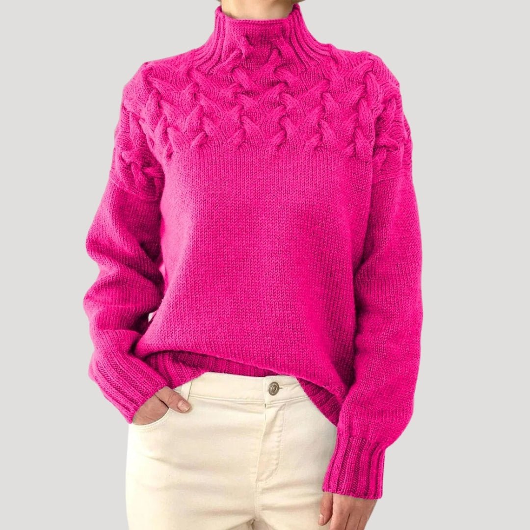 Caroline | Turtleneck Cable-Knit Yoke Relaxed Fit Pullover