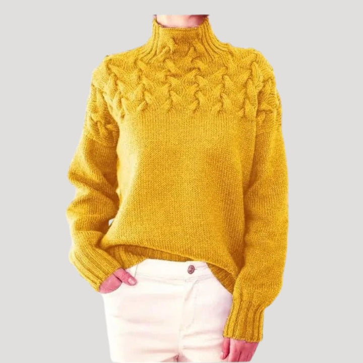 Caroline | Turtleneck Cable-Knit Yoke Relaxed Fit Pullover