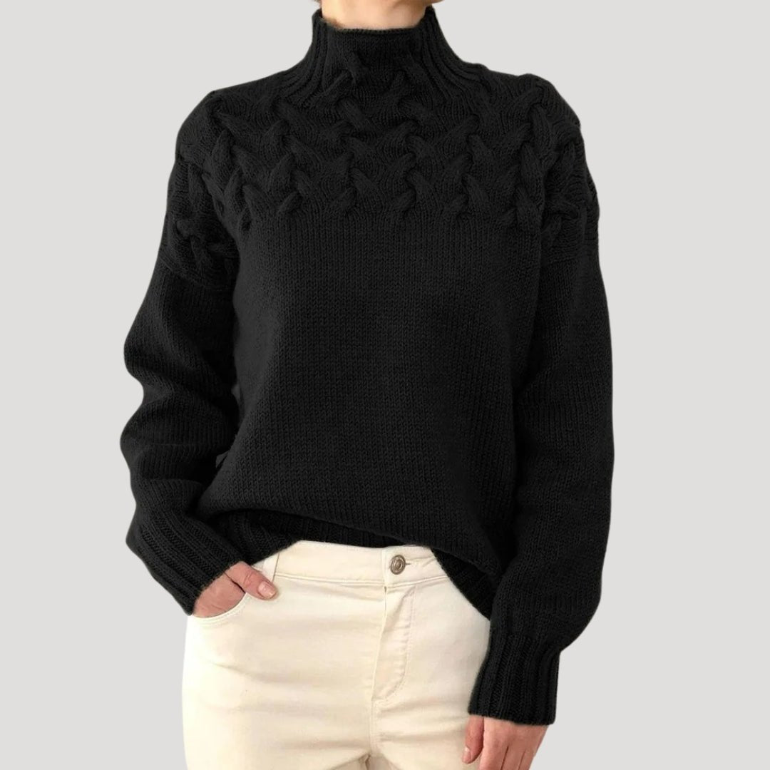 Caroline | Turtleneck Cable-Knit Yoke Relaxed Fit Pullover