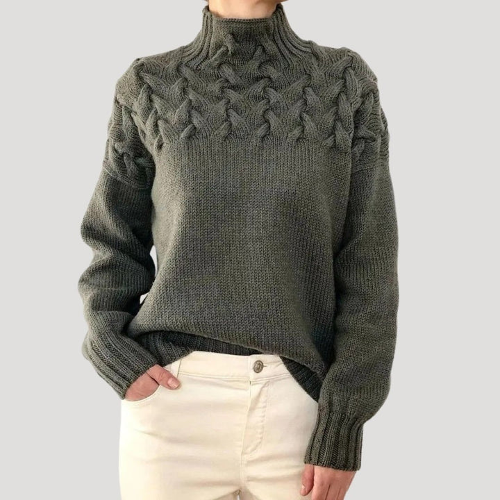 Caroline | Turtleneck Cable-Knit Yoke Relaxed Fit Pullover