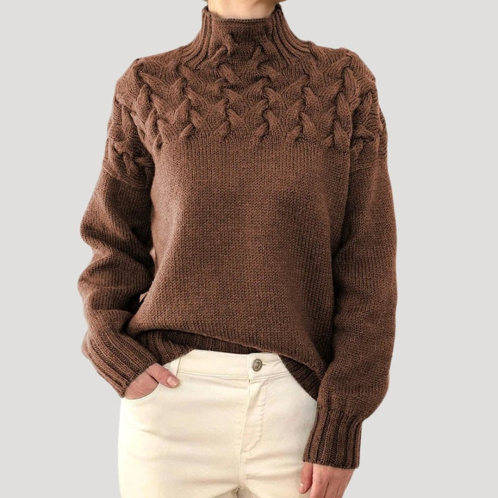 Caroline | Turtleneck Cable-Knit Yoke Relaxed Fit Pullover