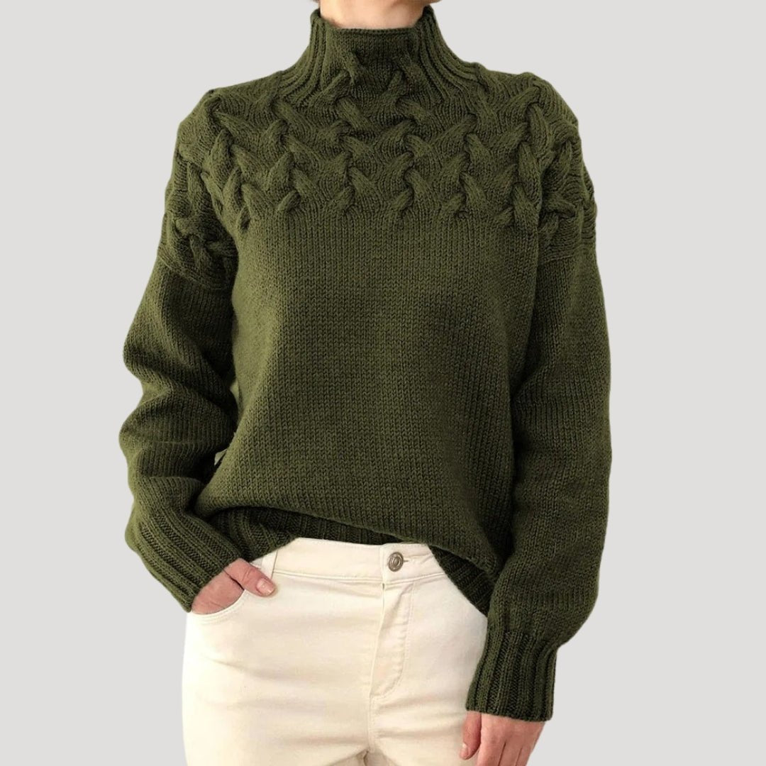 Caroline | Turtleneck Cable-Knit Yoke Relaxed Fit Pullover