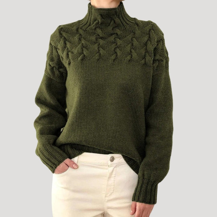 Caroline | Turtleneck Cable-Knit Yoke Relaxed Fit Pullover