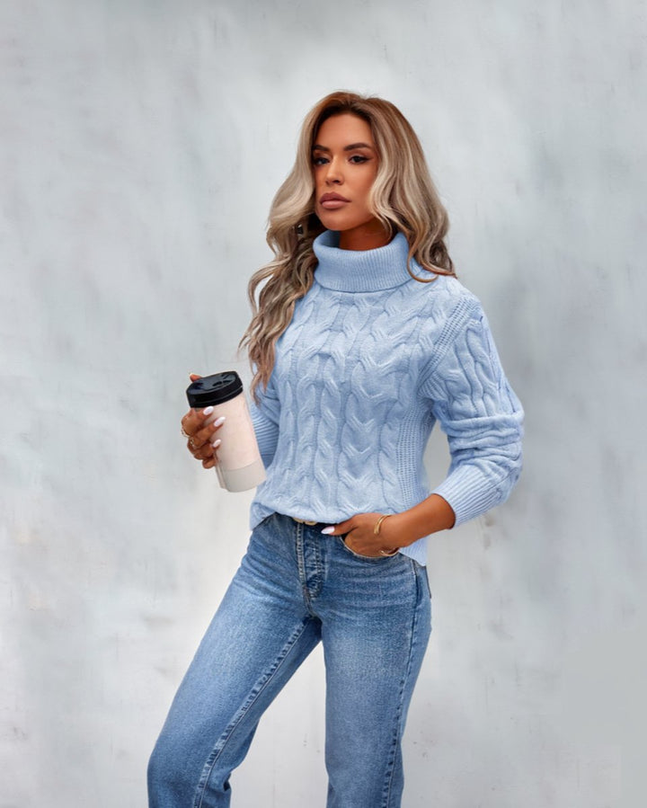 Cable Knit Turtleneck Collar Relaxed Fit Sweater