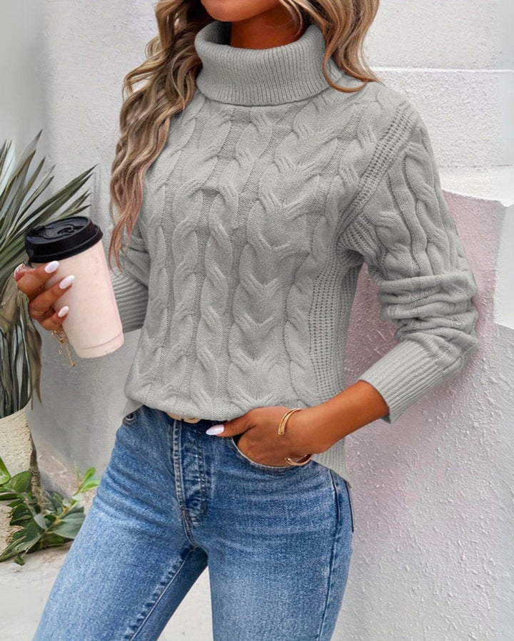Cable Knit Turtleneck Collar Relaxed Fit Sweater