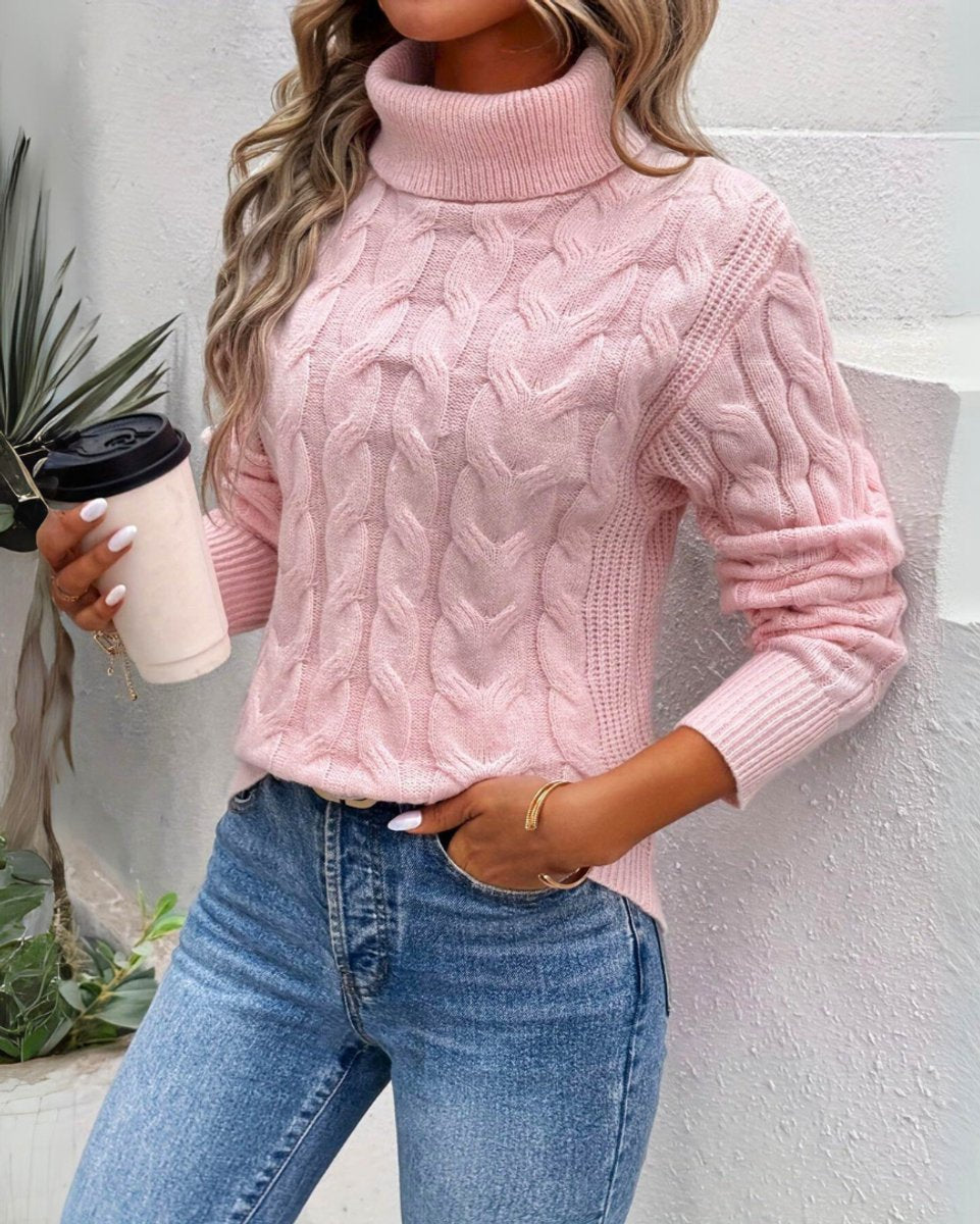 Cable Knit Turtleneck Collar Relaxed Fit Sweater