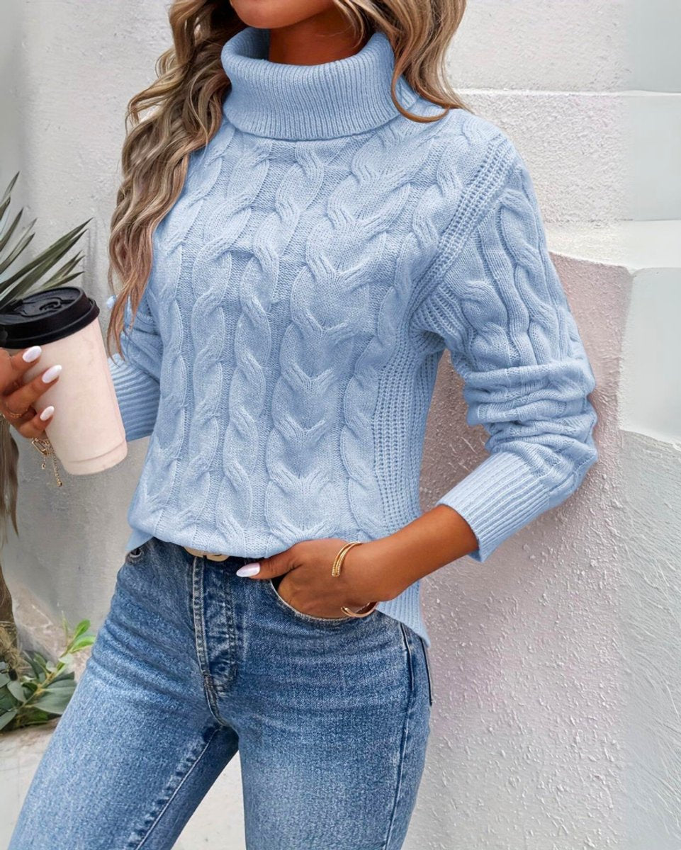 Cable Knit Turtleneck Collar Relaxed Fit Sweater
