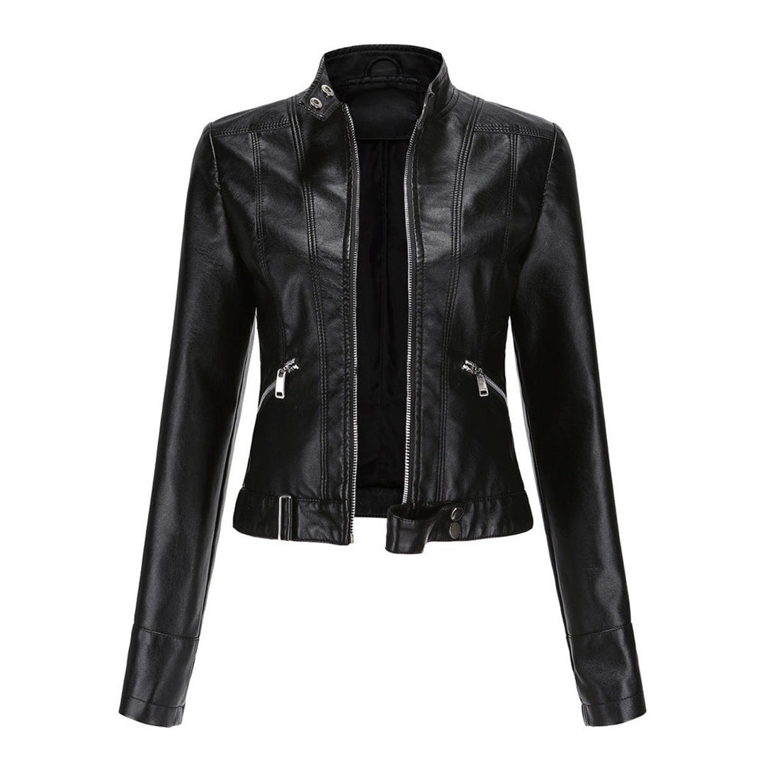 Linda | Cropped Faux Leather Stand-Collar Moto Biker Jacket