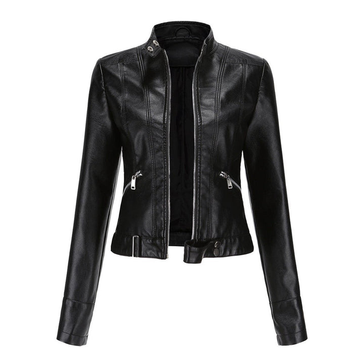 Linda | Cropped Faux Leather Stand-Collar Moto Biker Jacket