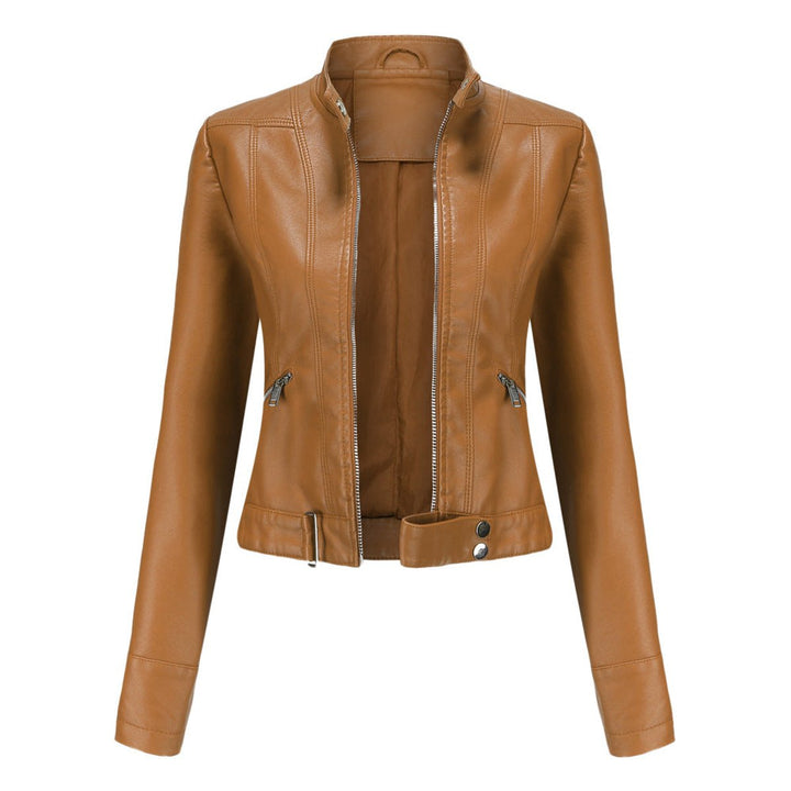 Linda | Cropped Faux Leather Stand-Collar Moto Biker Jacket