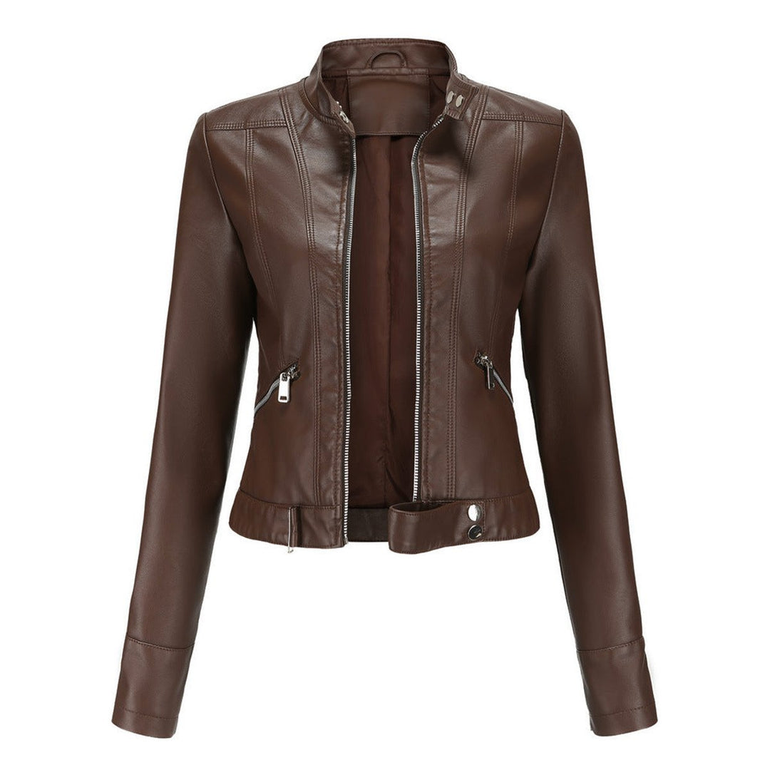 Linda | Cropped Faux Leather Stand-Collar Moto Biker Jacket
