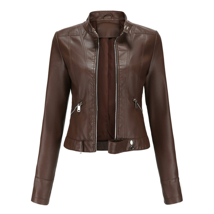 Linda | Cropped Faux Leather Stand-Collar Moto Biker Jacket