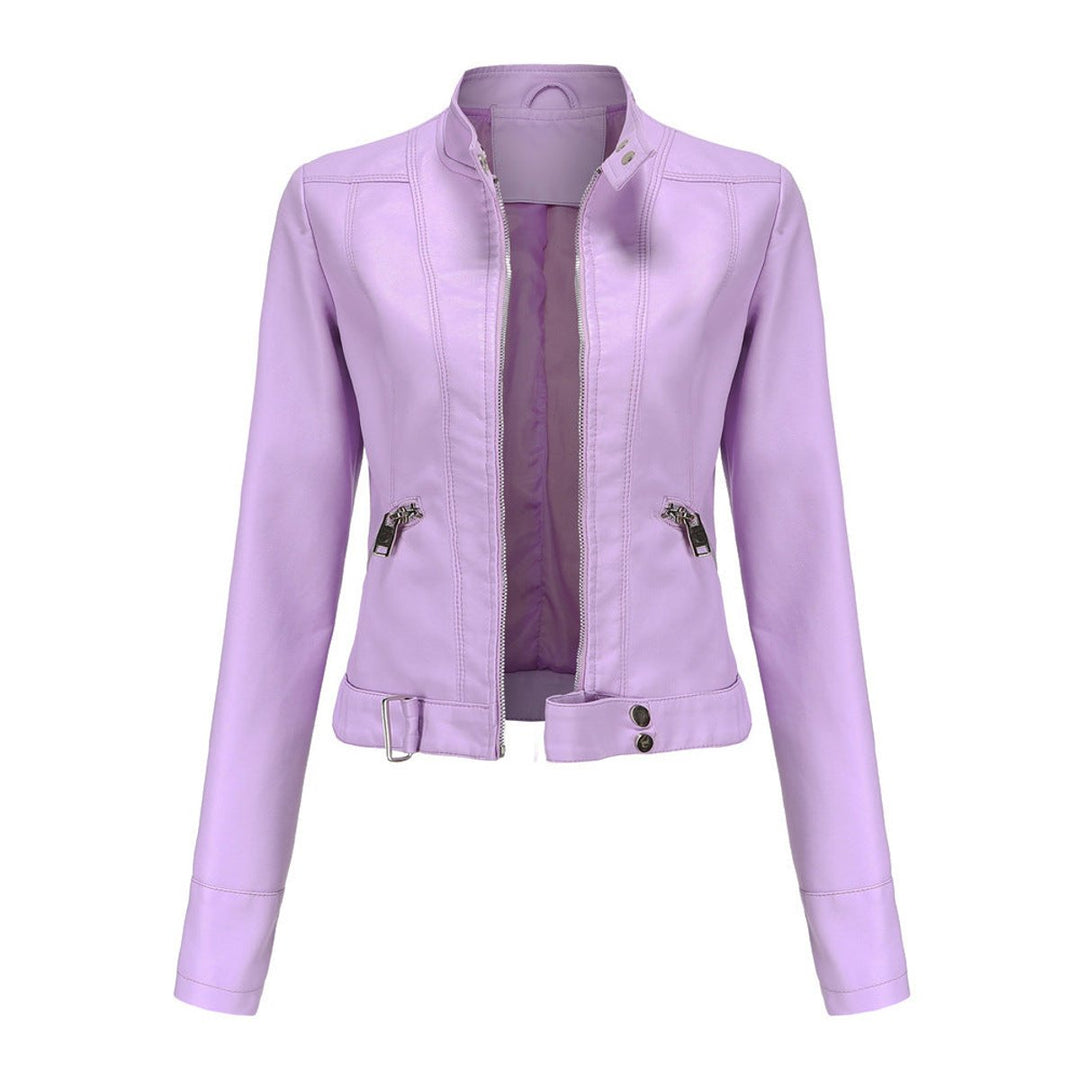 Linda | Cropped Faux Leather Stand-Collar Moto Biker Jacket
