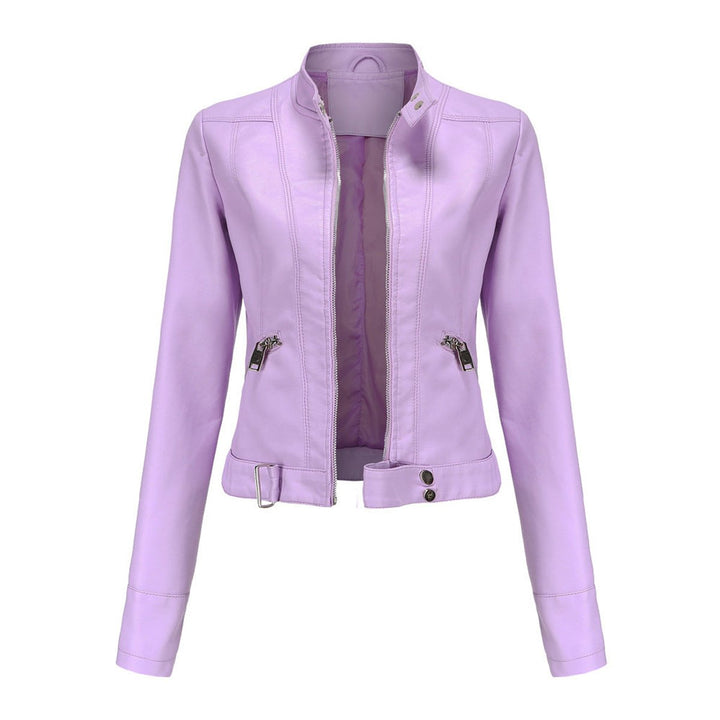 Linda | Cropped Faux Leather Stand-Collar Moto Biker Jacket