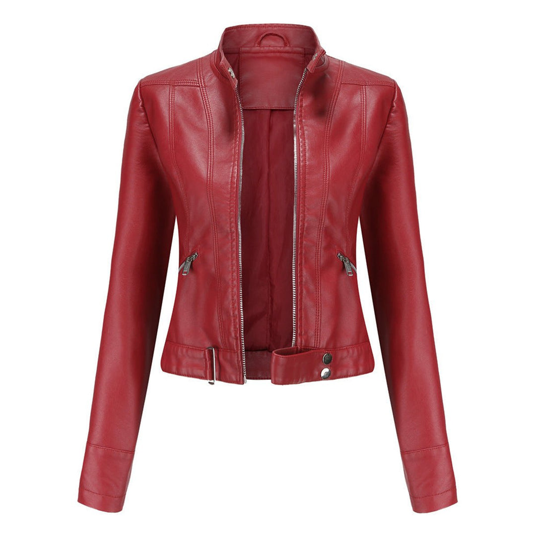 Linda | Cropped Faux Leather Stand-Collar Moto Biker Jacket