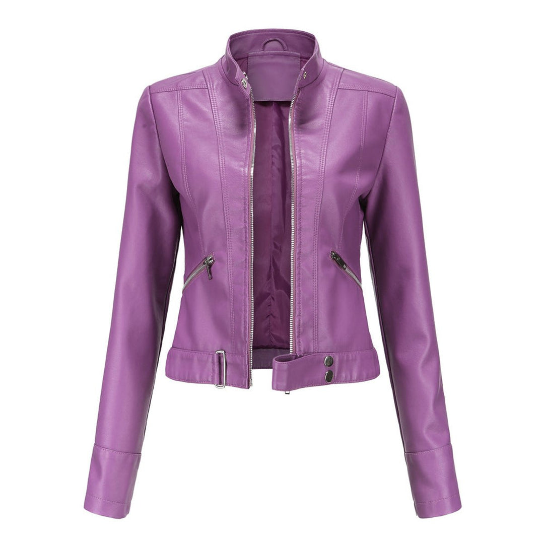 Linda | Cropped Faux Leather Stand-Collar Moto Biker Jacket