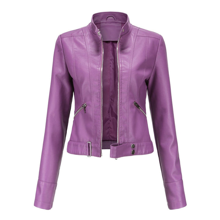 Linda | Cropped Faux Leather Stand-Collar Moto Biker Jacket