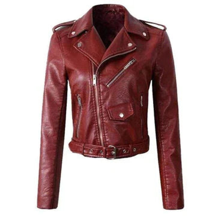 Gina | Cropped Faux Leather Belted Moto Biker Jacket